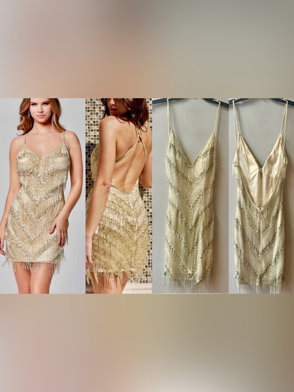 PRIMAVERA COUTURE STYLE #4019 CHAMPAGE FRINGE HOMECOMING COCKTAIL DRESS SIZE 2